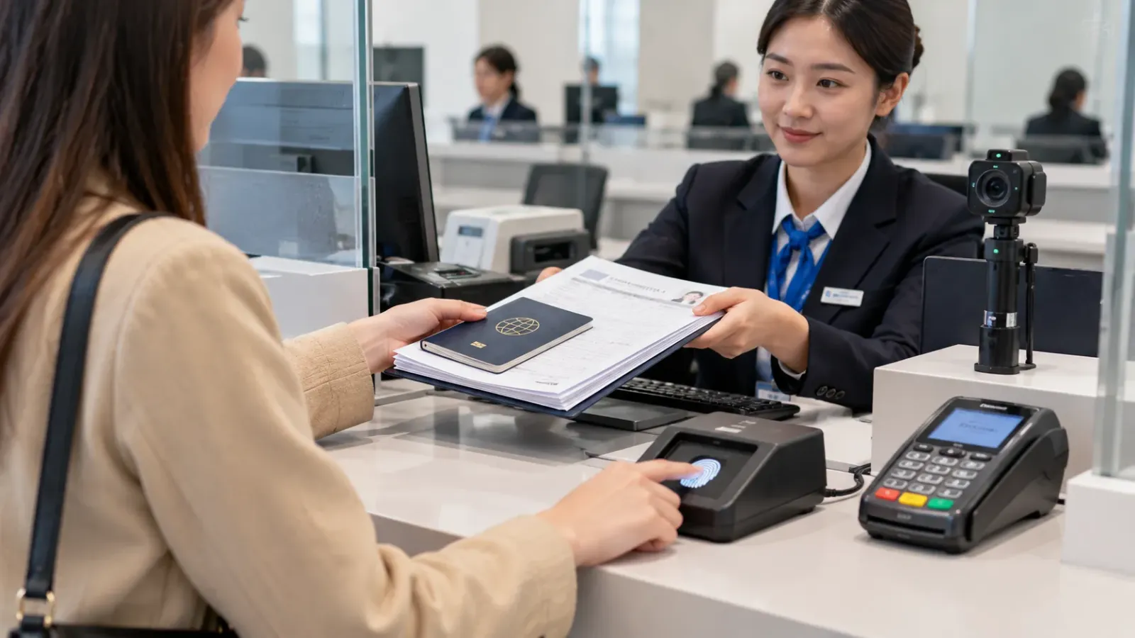 Hình minh họa về việc nộp hồ sơ xin visa và thanh toán lệ phí.