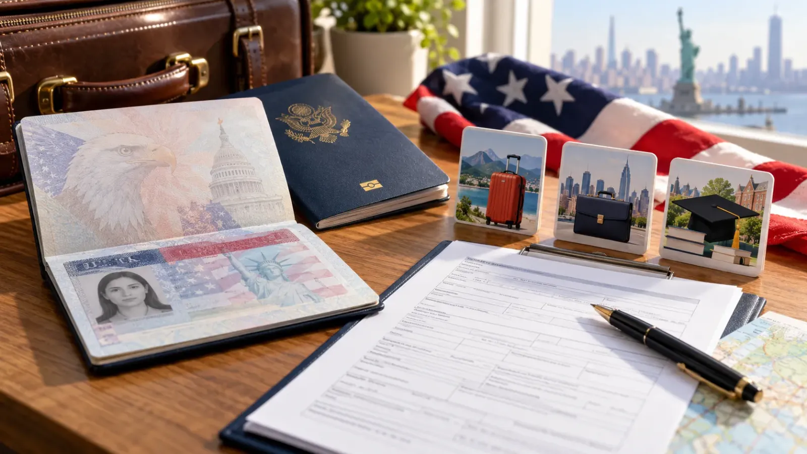 Hình minh họa visa Mỹ và các loại thị thực phục vụ những mục đích nhập cảnh khác nhau.