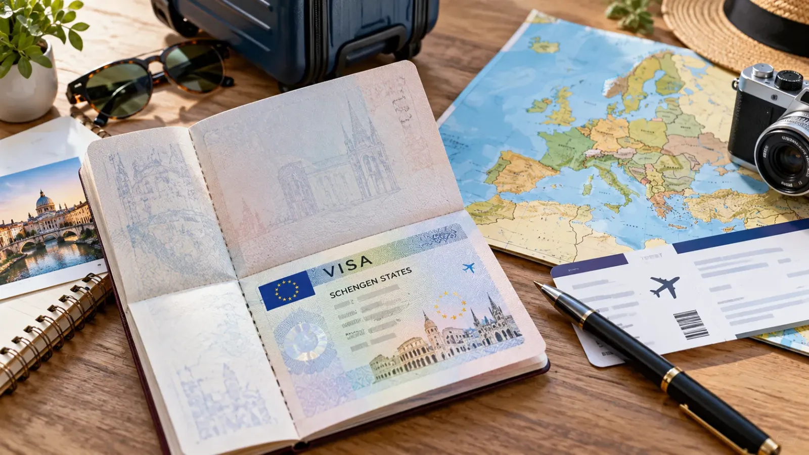 Hình minh họa visa Schengen sử dụng trong hồ sơ du lịch châu Âu