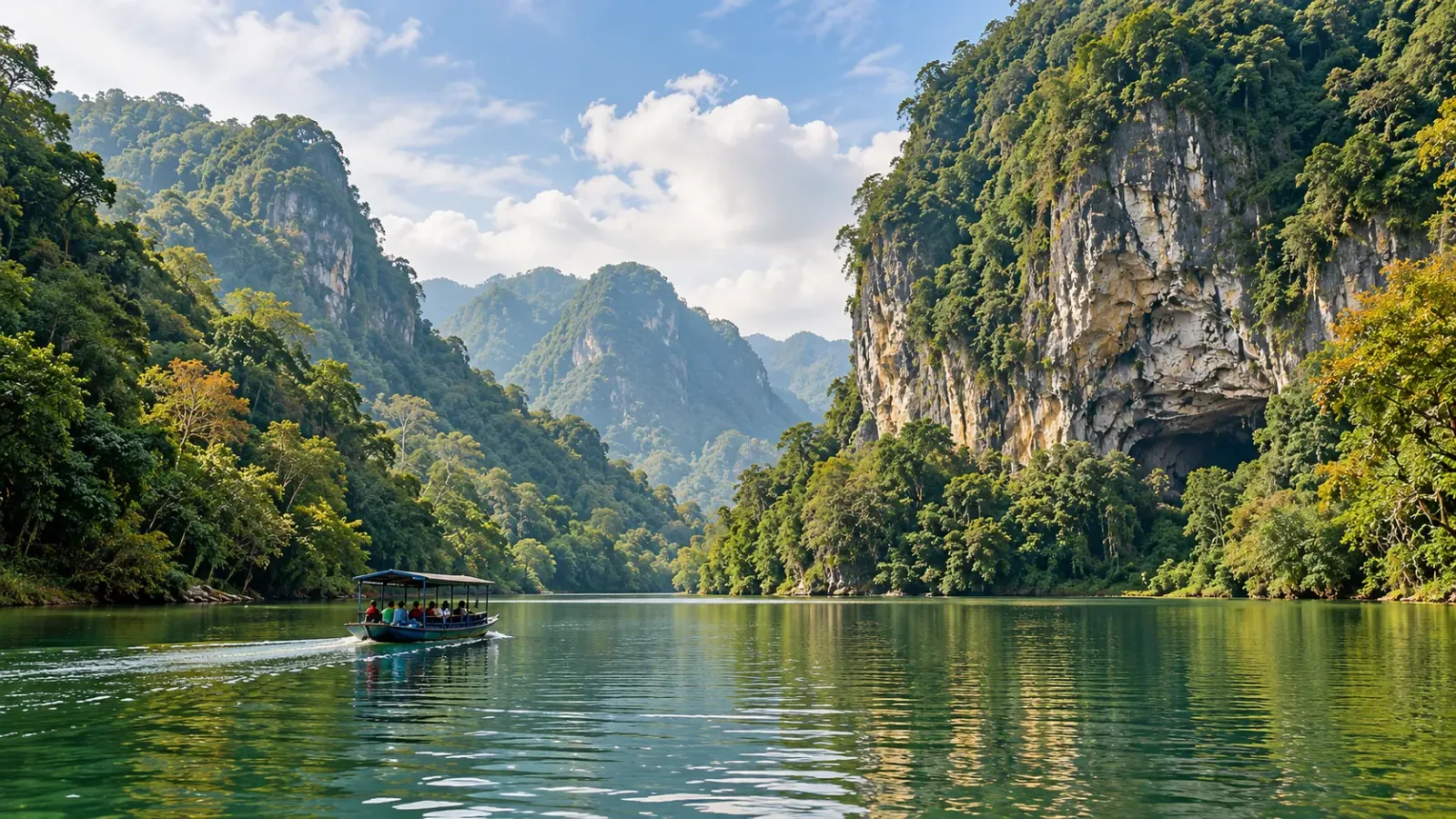 Hồ Ba Bể giữa núi đá vôi và rừng xanh trong hành trình mùa thu