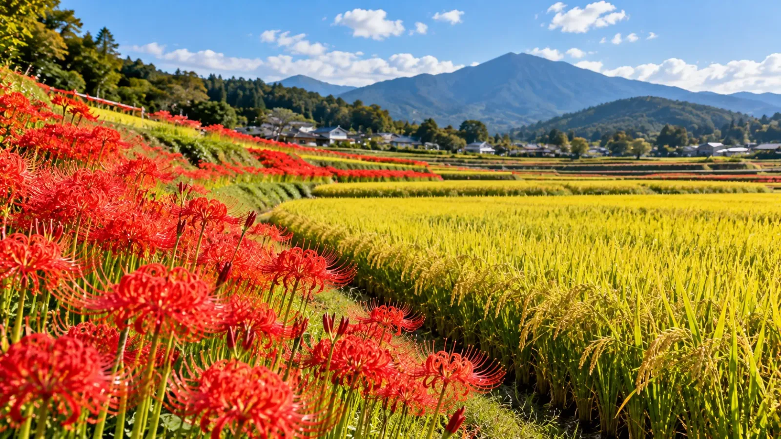 Hoa bỉ ngạn đỏ nở bên bờ ruộng lúa tại khu Hinata ở Isehara Kanagawa