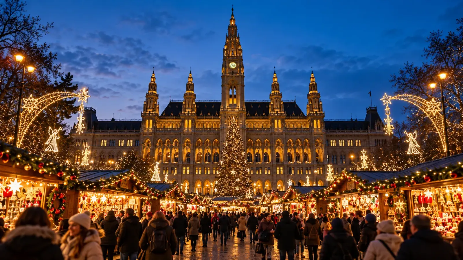 Hội chợ Giáng sinh Wiener Christkindlmarkt trước Tòa thị chính Vienna tại Áo