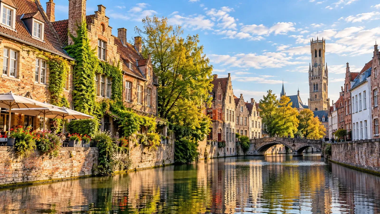Kênh đào Bruges uốn qua những ngôi nhà cổ và công trình kiến trúc trung cổ ở Bỉ