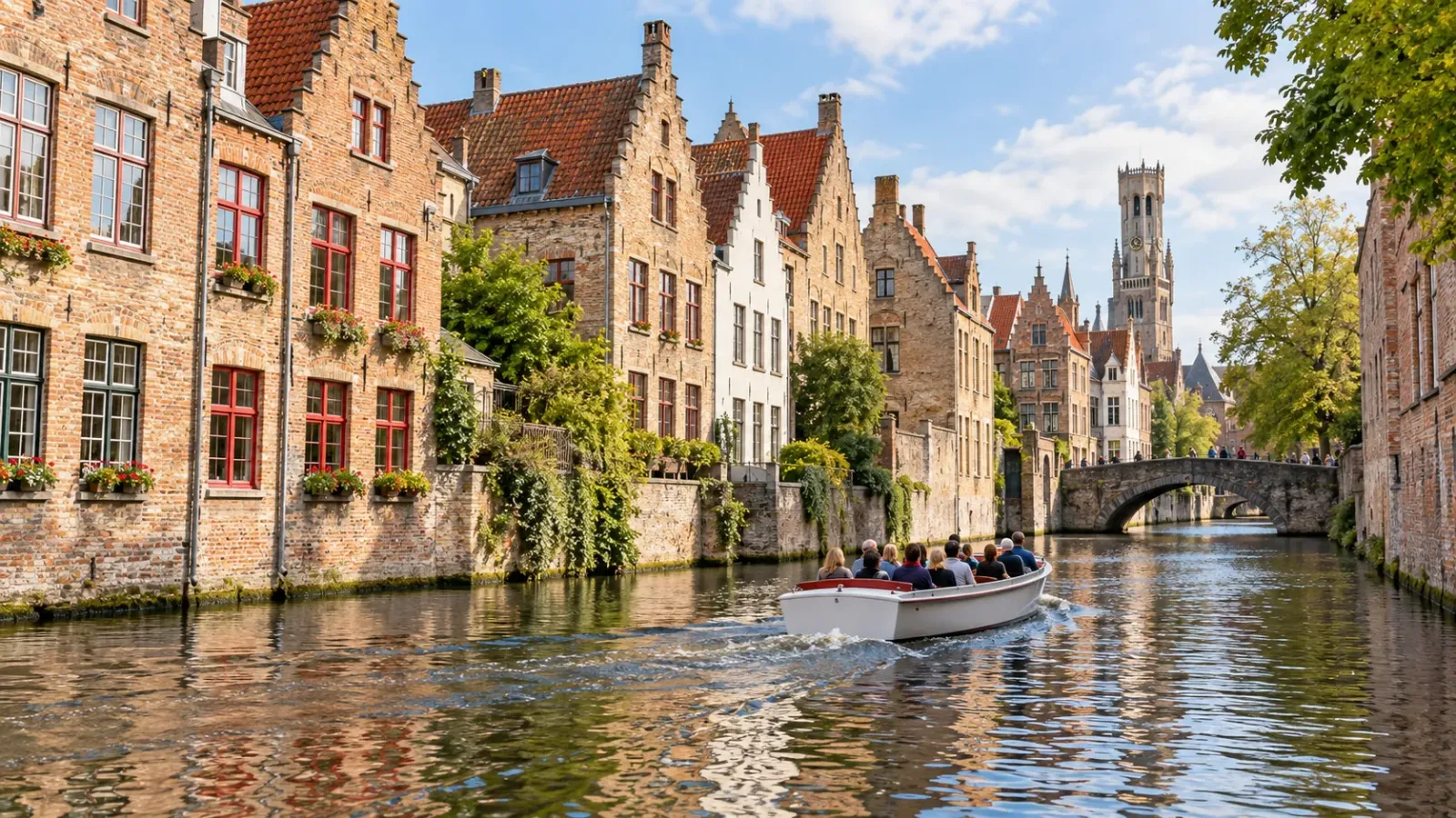 Kênh đào giữa những ngôi nhà cổ tại Bruges, Bỉ.