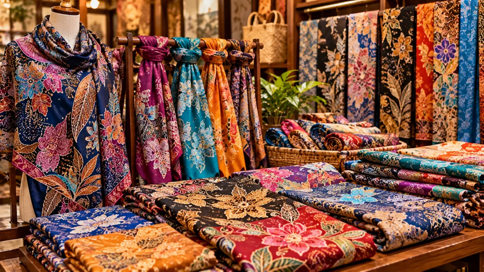Khăn và vải Batik Malaysia với họa tiết hoa lá nhiều màu sắc