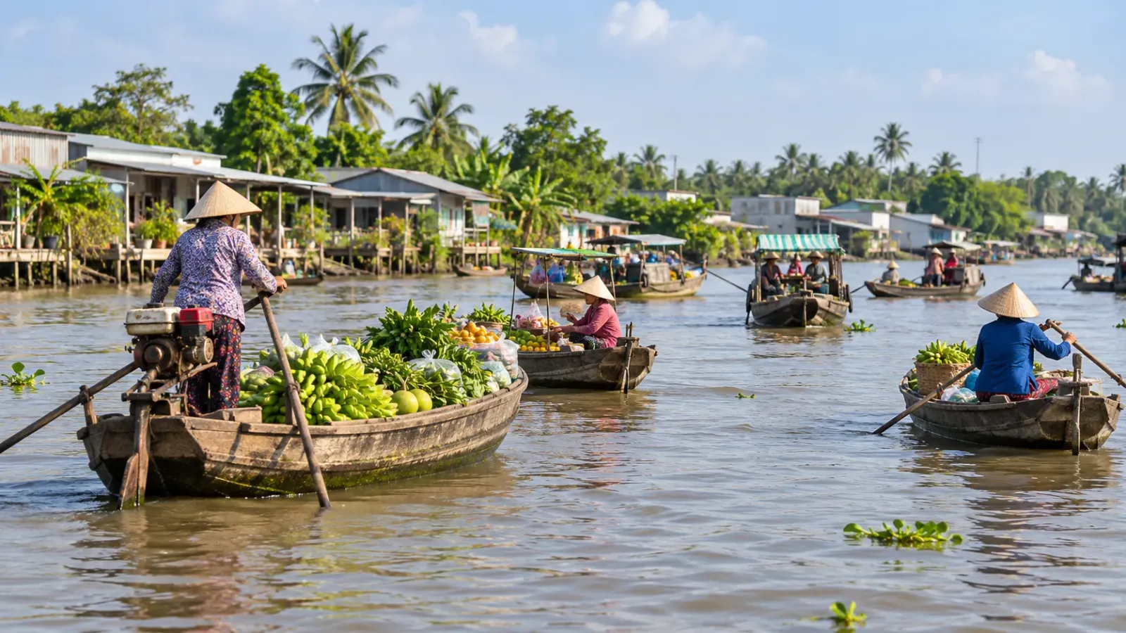 Không gian sông nước tại khu vực chợ nổi Cái Bè tỉnh Đồng Tháp