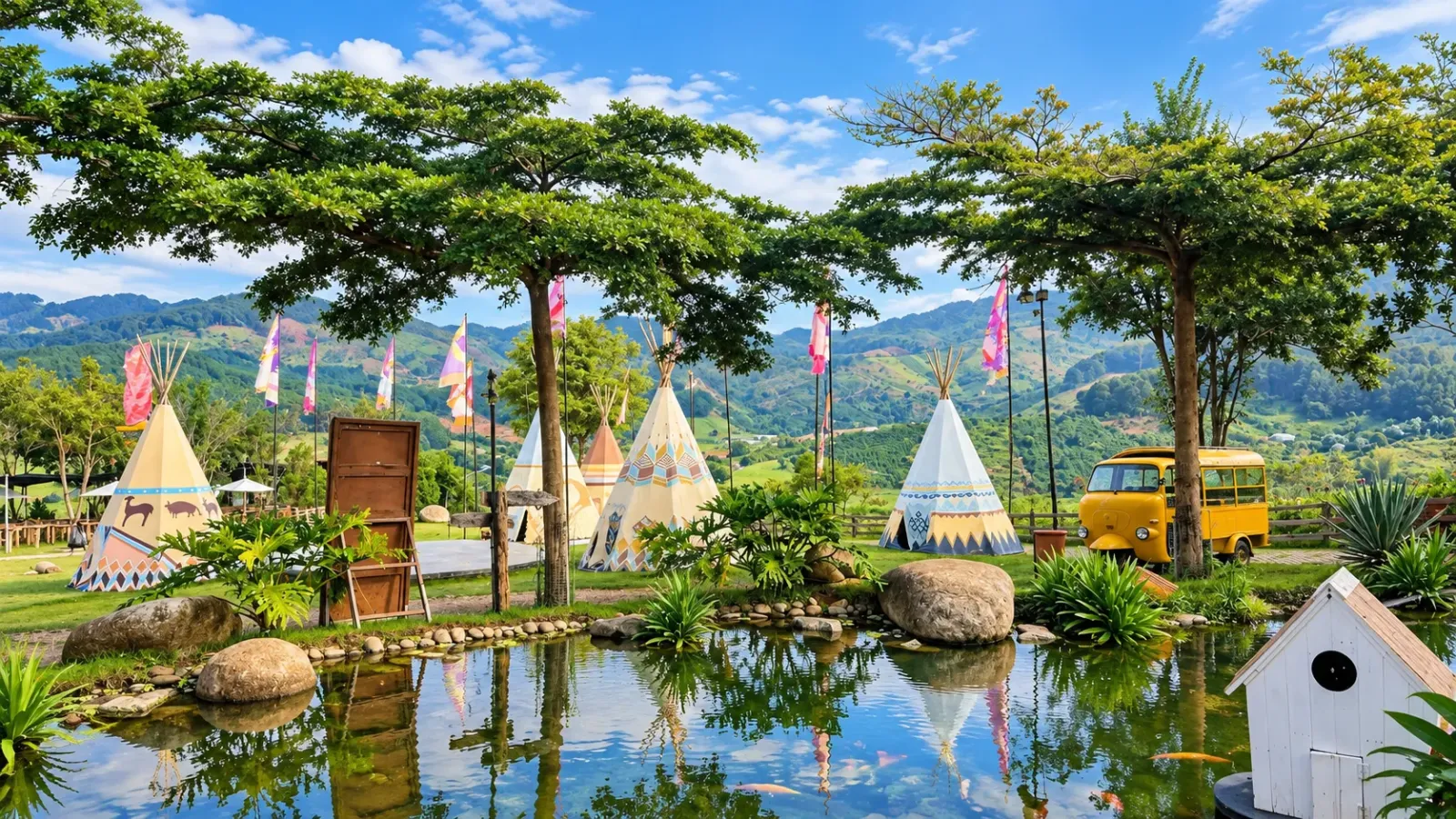 Không gian chủ đề Mông Cổ và cảnh quan ngoài trời tại Mongo Land Đà Lạt