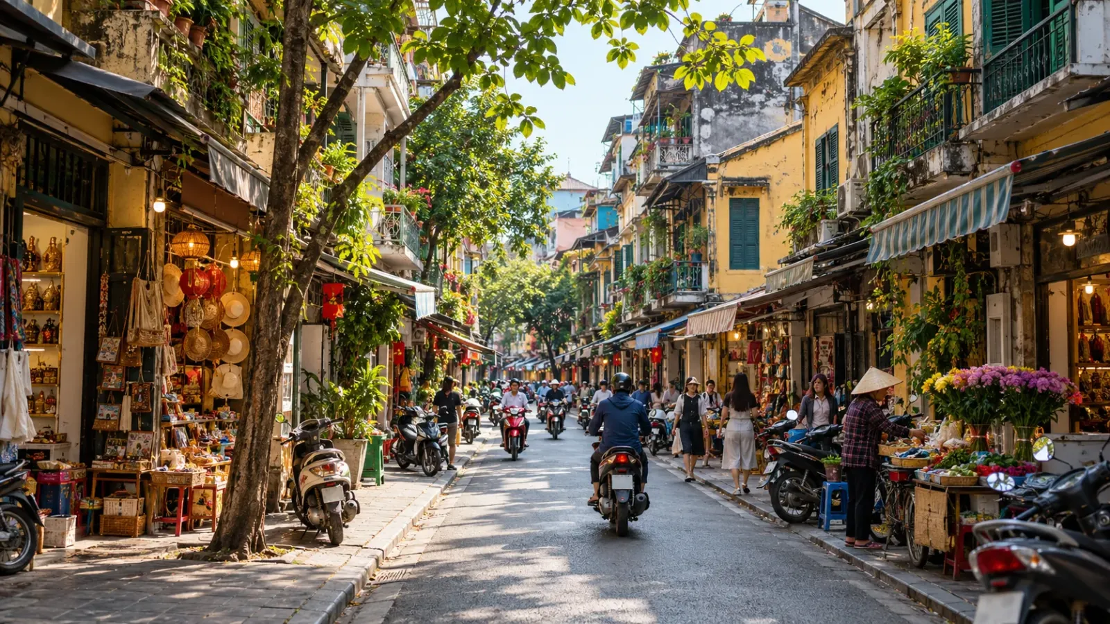 Không gian đường phố và kiến trúc nhà phố trong khu phố cổ Hà Nội.