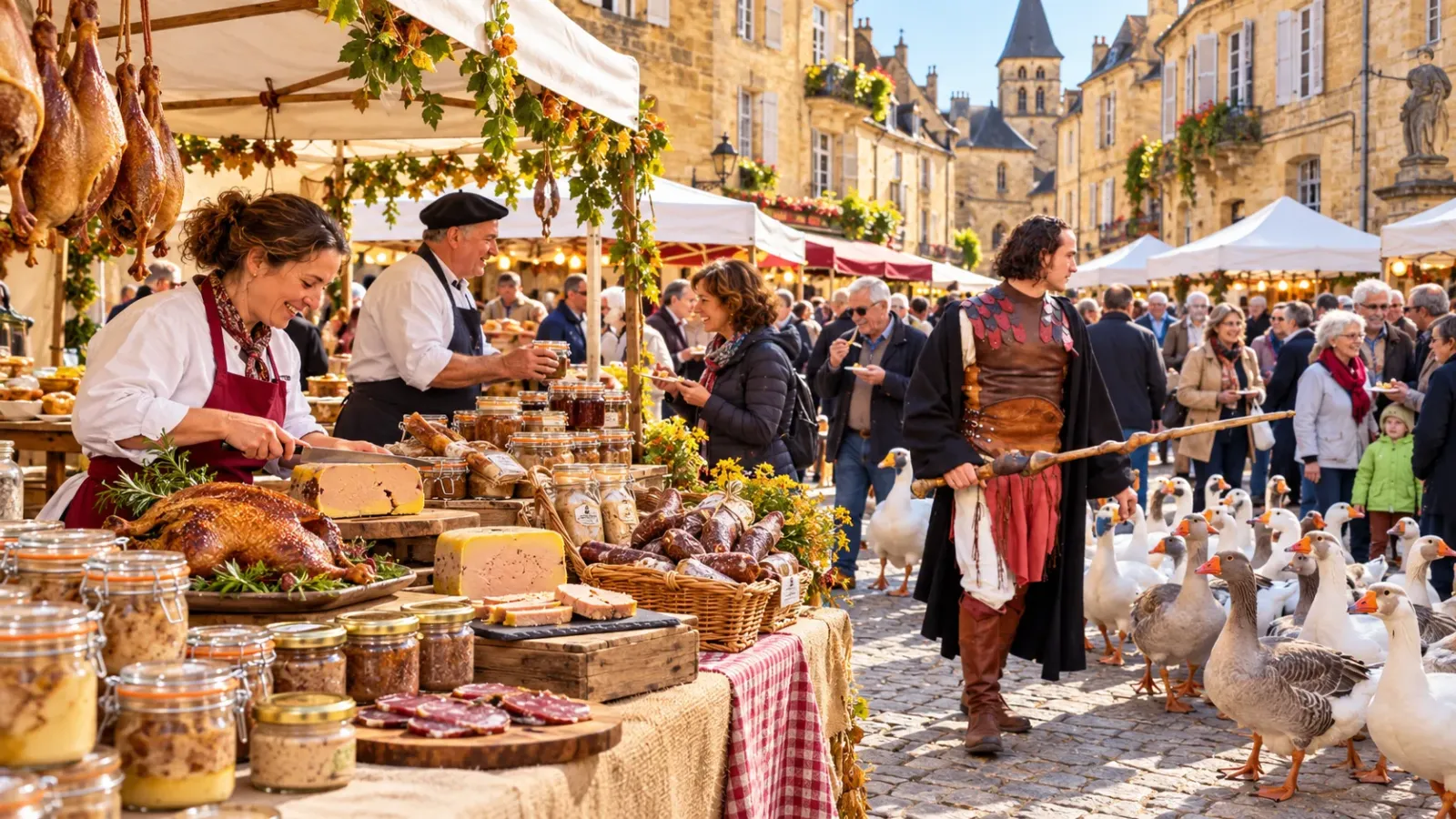 Không gian giới thiệu đặc sản từ ngỗng tại lễ hội Fest'Oie ở Sarlat