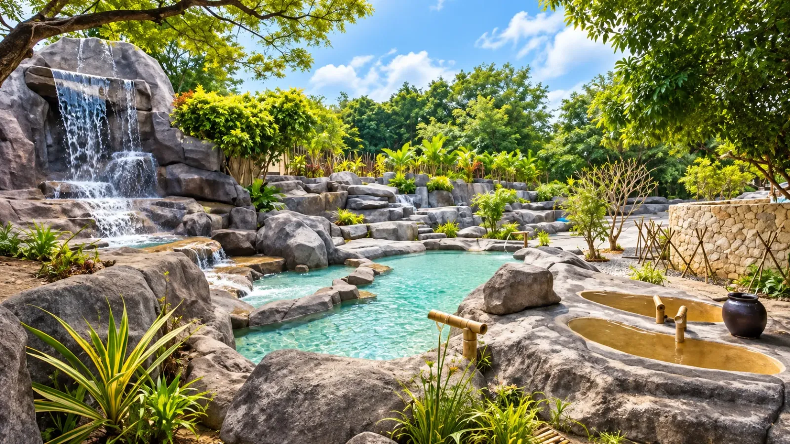 Không gian tắm bùn và tắm khoáng tại Suối khoáng nóng Tháp Bà Nha Trang