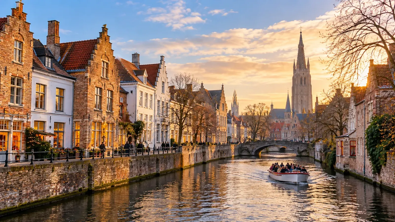 Khu bến cảng lịch sử Graslei và Korenlei ở Ghent với những dãy nhà cổ nằm dọc sông Leie.