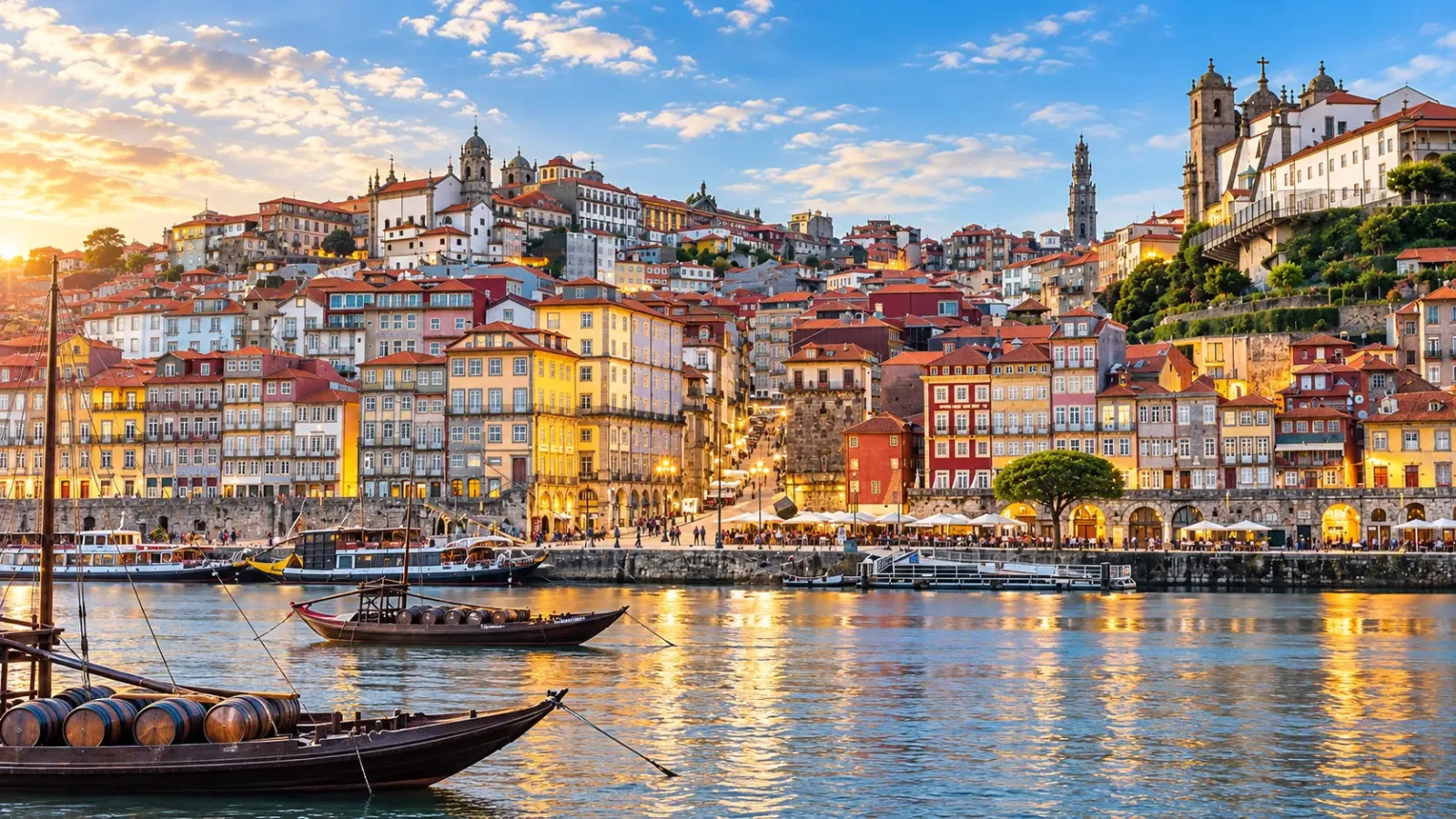 Khu Ribeira bên sông Douro với những ngôi nhà nhiều màu tại Porto