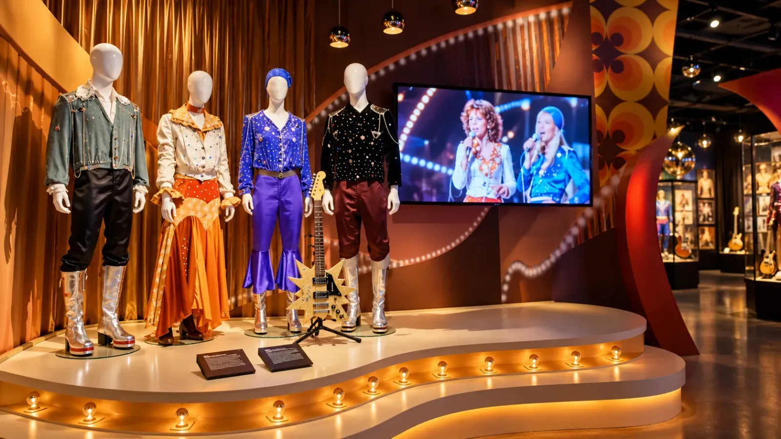 Khu trưng bày trang phục biểu diễn và hiện vật tại ABBA The Museum ở Stockholm