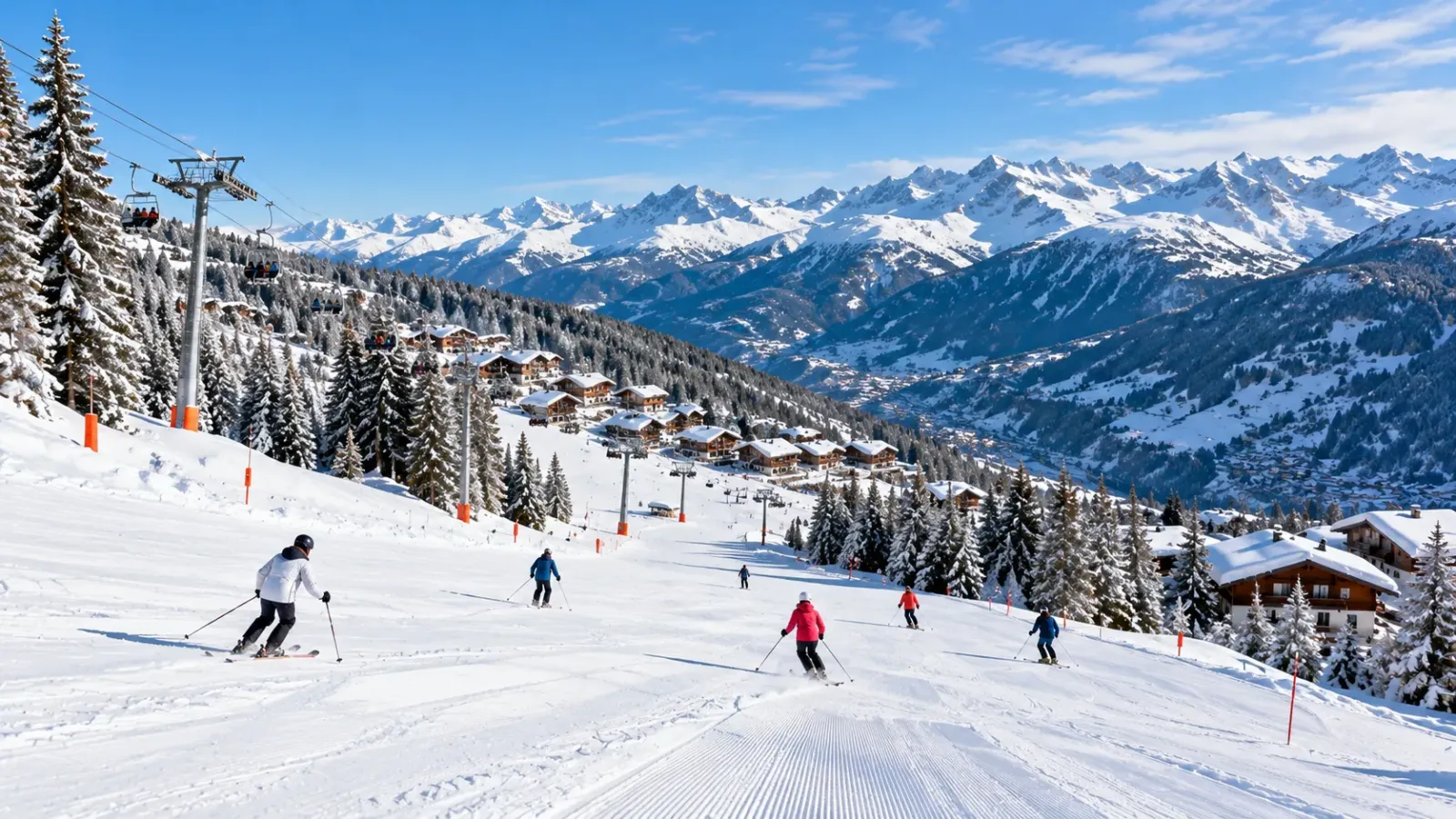 Khu trượt tuyết Zermatt tại Thụy Sĩ với núi Matterhorn phủ tuyết và những đường trượt trên sườn núi