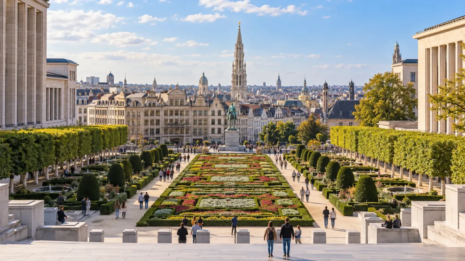 Khu vườn Mont des Arts và cảnh quan kiến trúc trung tâm Brussels
