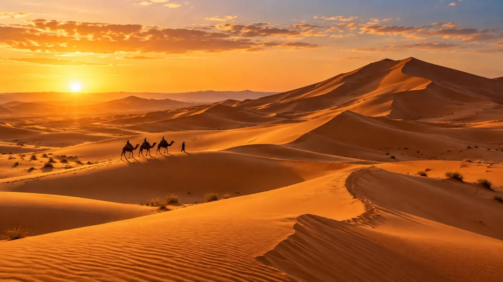 Khung cảnh cồn cát Sahara gần Merzouga trong hành trình du lịch Maroc