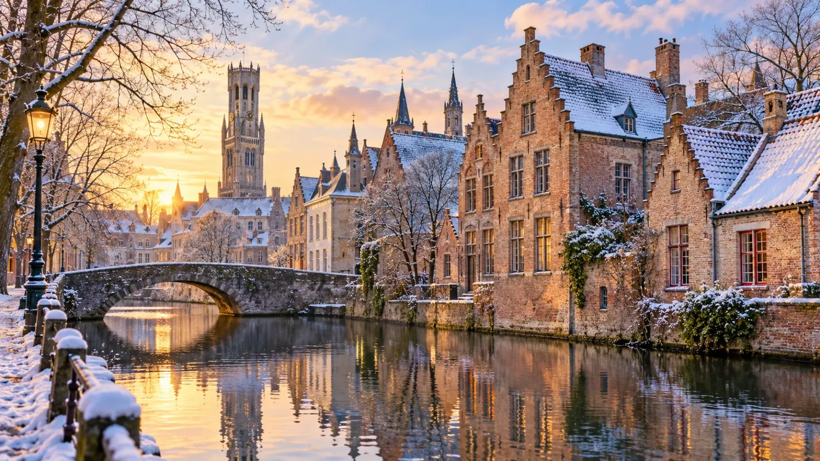 Khung cảnh kênh đào và những công trình kiến trúc cổ tại Bruges, Bỉ.
