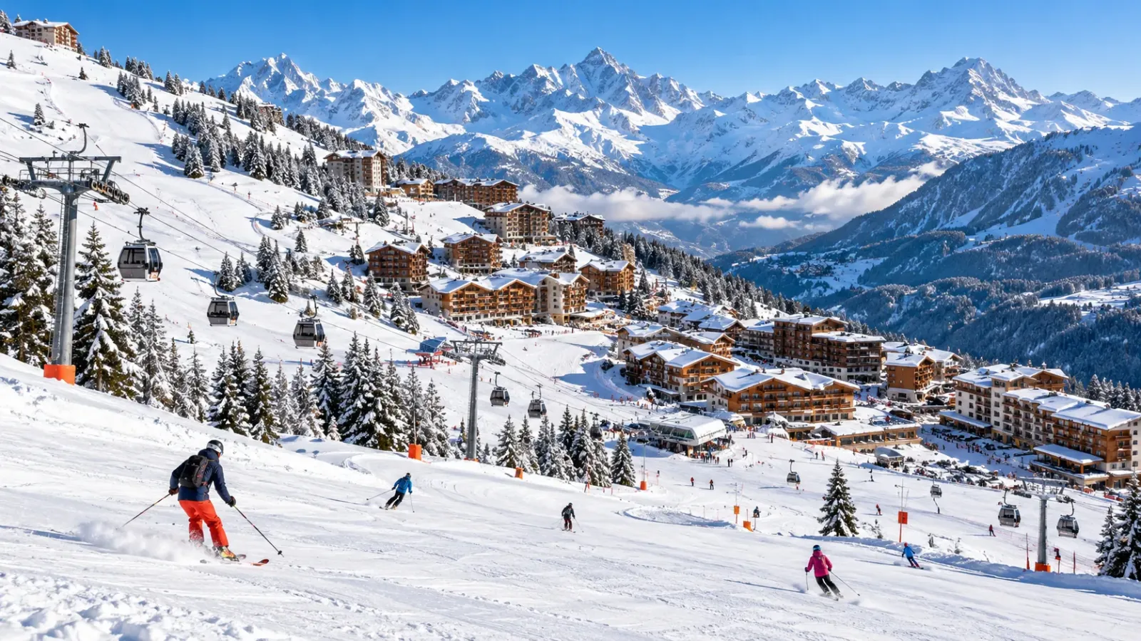Khung cảnh khu trượt tuyết La Plagne tại vùng núi Alps nước Pháp