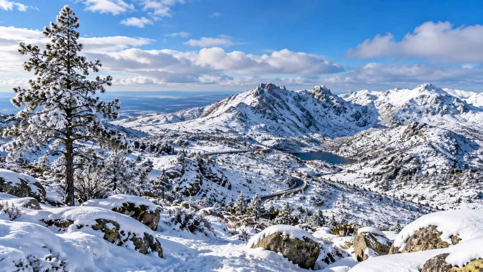 Cảnh quan núi Serra da Estrela phủ tuyết trong điều kiện mùa đông tại Bồ Đào Nha