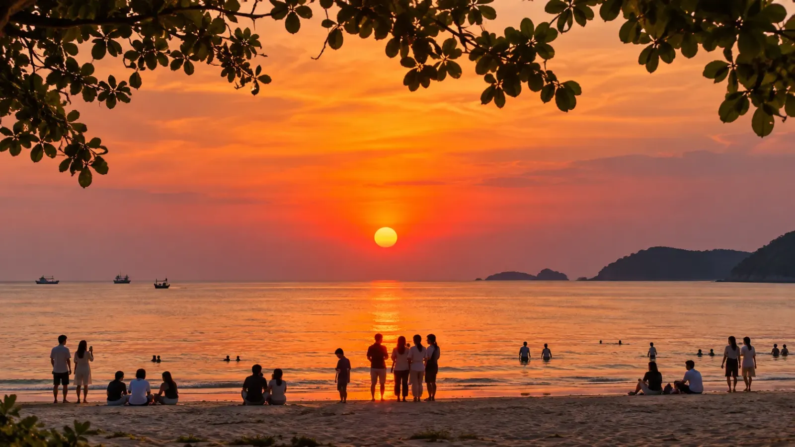 Khung cảnh ngắm hoàng hôn bên biển trong bài viết về Mũi Nai Hà Tiên.
