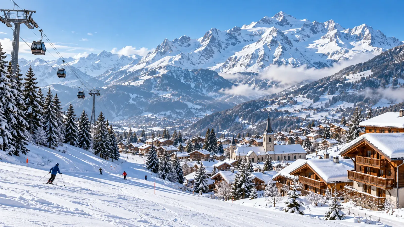 Khung cảnh núi tuyết tại khu nghỉ dưỡng Saint-Gervais Mont-Blanc ở Pháp