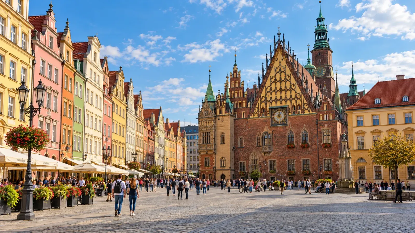 Khung cảnh thành phố Wroclaw tại Ba Lan với kiến trúc đô thị đặc trưng.
