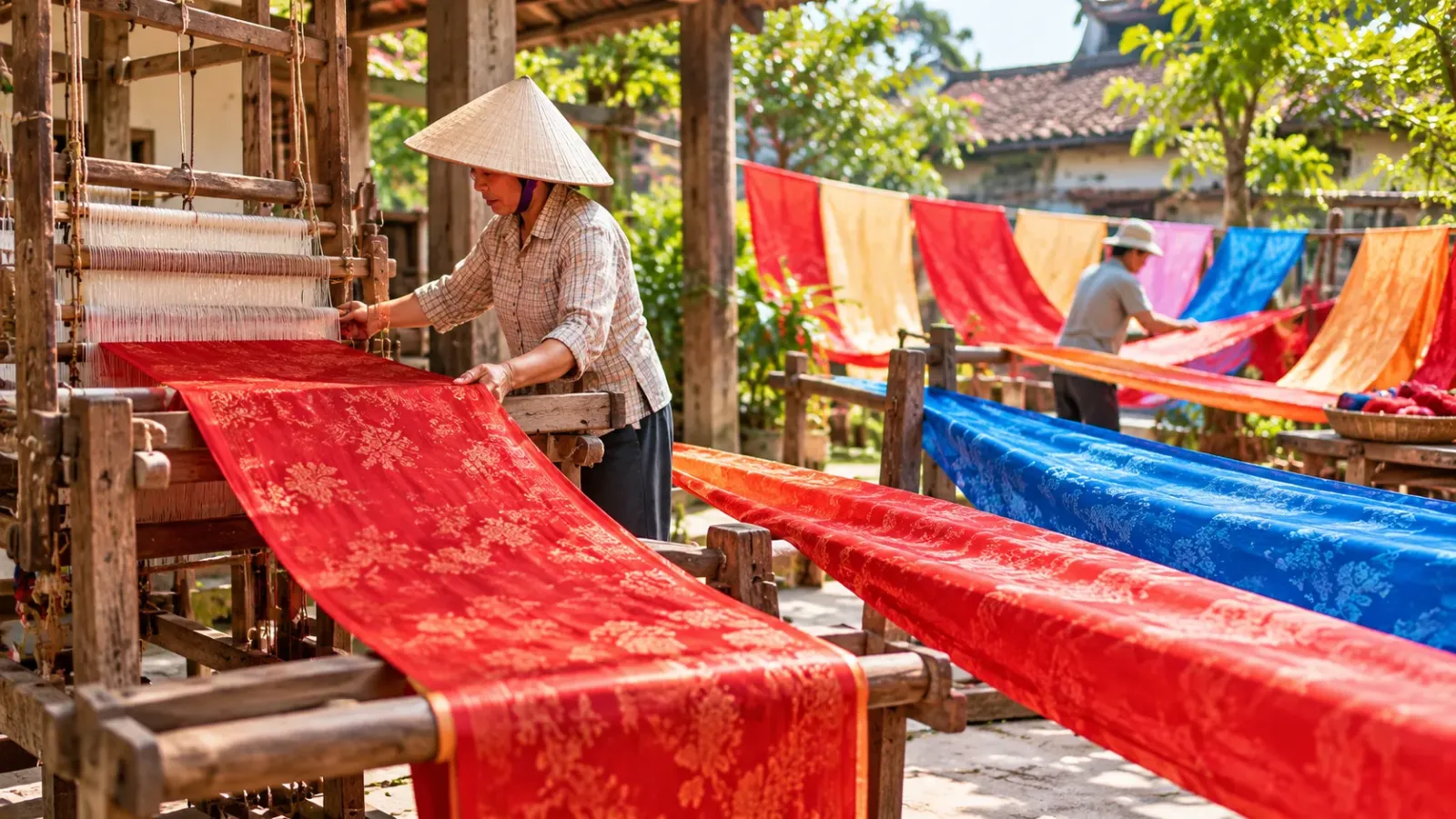 Làng lụa Nha Xá lưu giữ nghề dệt truyền thống và phát triển các sản phẩm lụa phục vụ đời sống hiện đại.