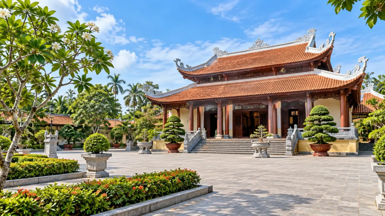 Khuôn viên và công trình đền thờ tại Khu mộ và Khu lưu niệm Nguyễn Đình Chiểu ở Ba Tri