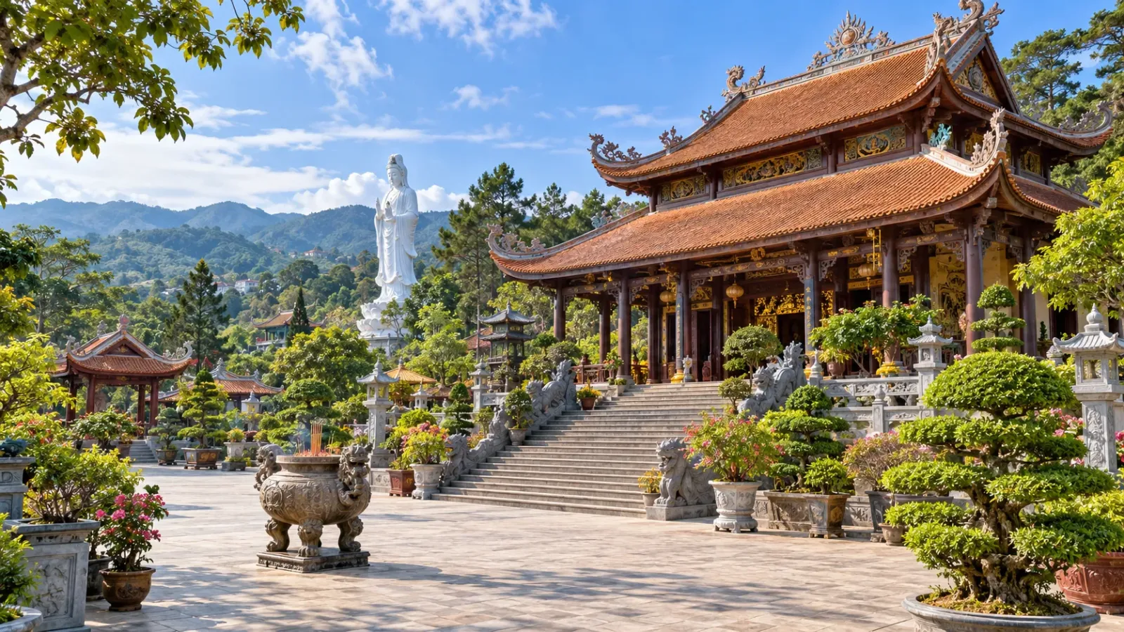 Khuôn viên và kiến trúc Chùa Linh Ẩn tại Nam Ban Lâm Đồng