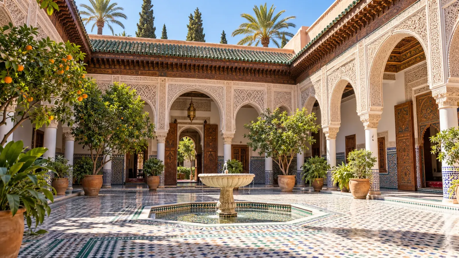 Kiến trúc cung điện Bahia Palace tại thành phố Marrakech của Maroc