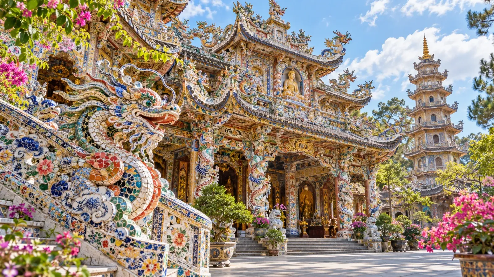 Kiến trúc khảm sành sứ tại Chùa Linh Phước Đà Lạt