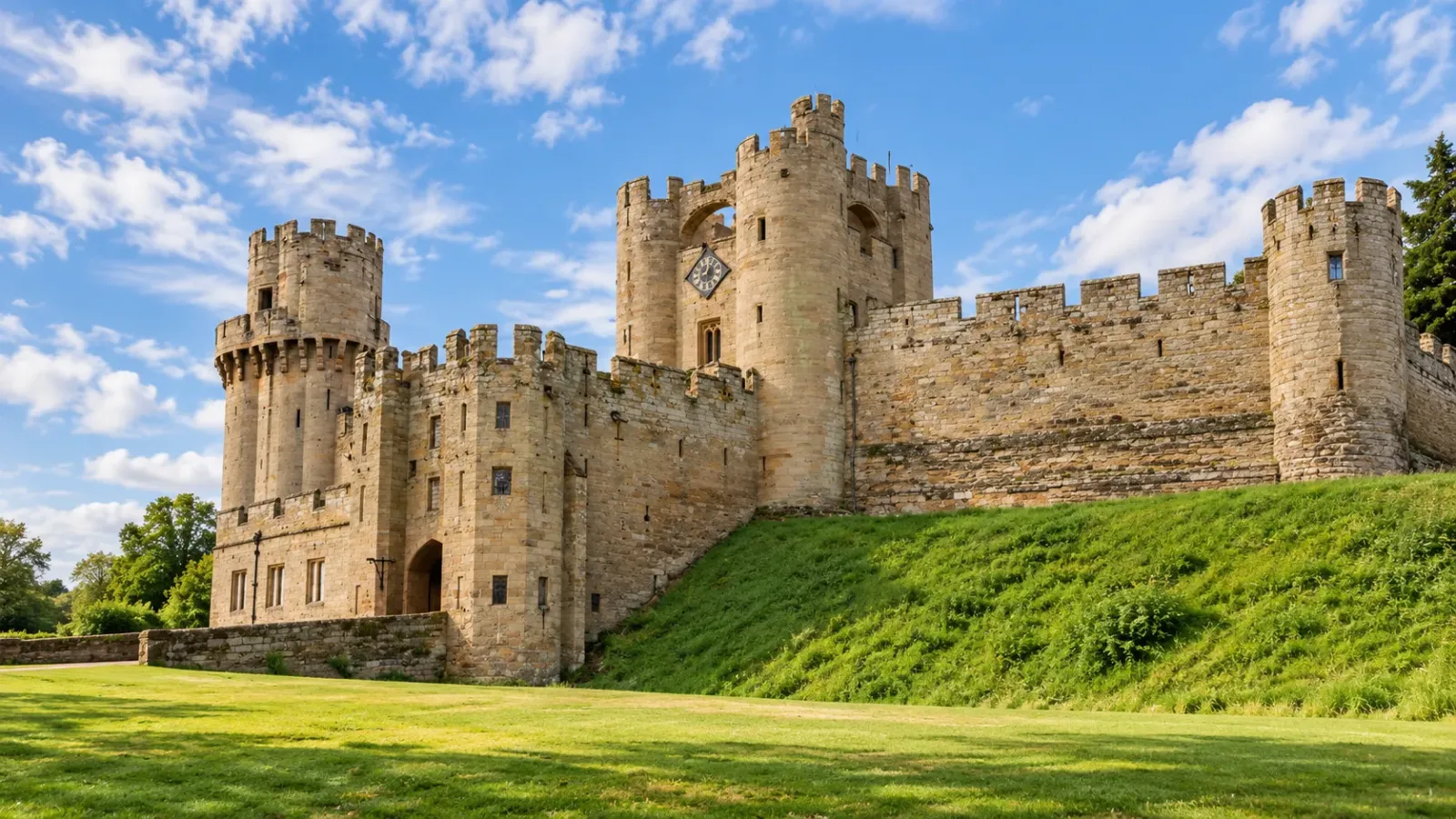 Kiến trúc lâu đài Warwick bằng đá tại vùng Warwickshire nước Anh