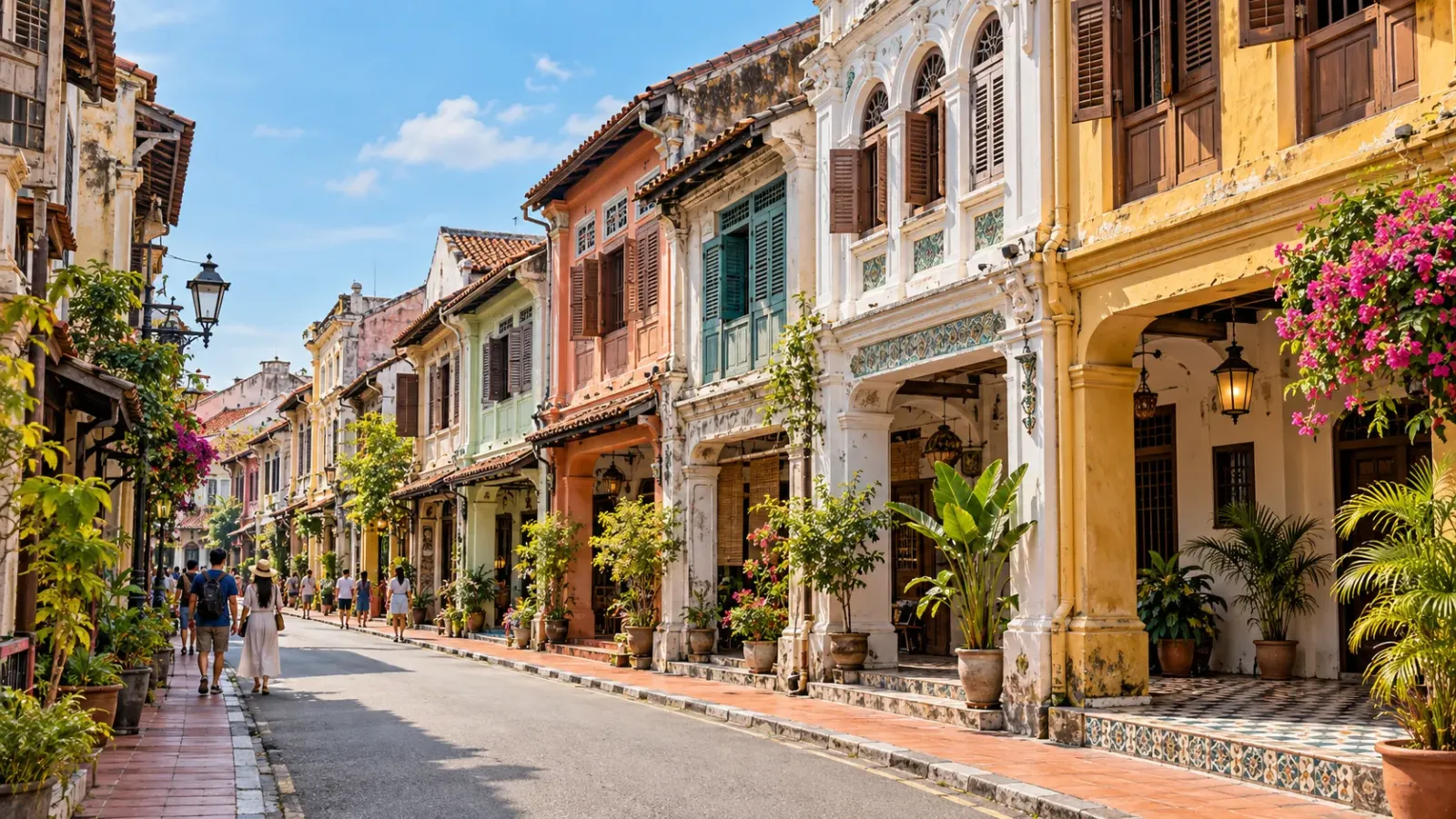 Kiến trúc phố cổ Melaka Malaysia với những dãy nhà lịch sử