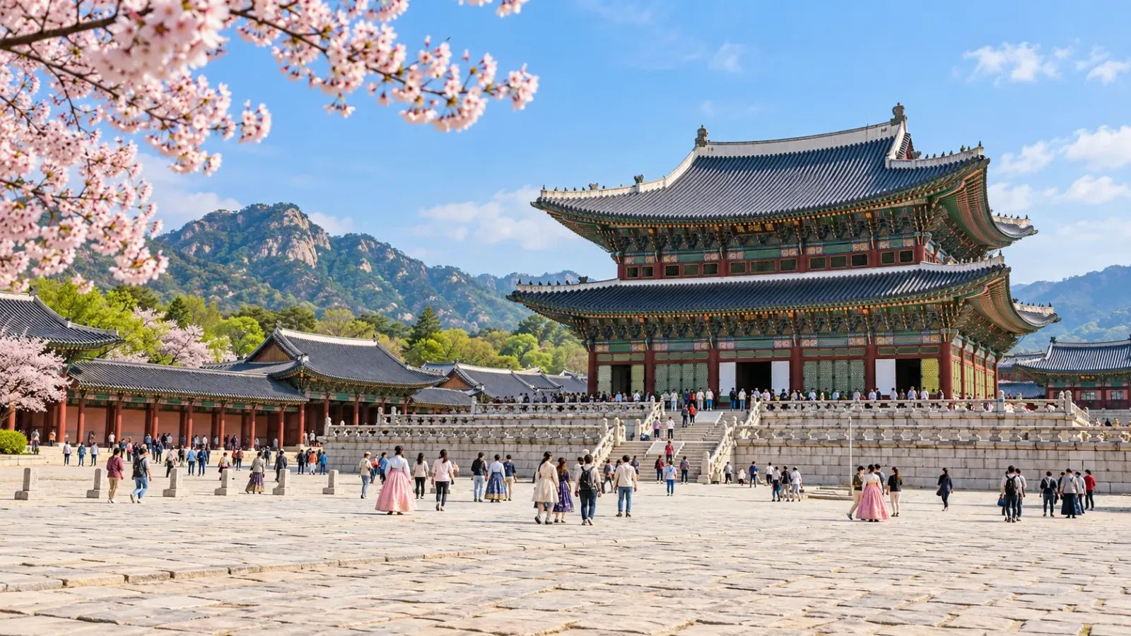 Kiến trúc truyền thống tại cung điện Gyeongbokgung ở Seoul Hàn Quốc