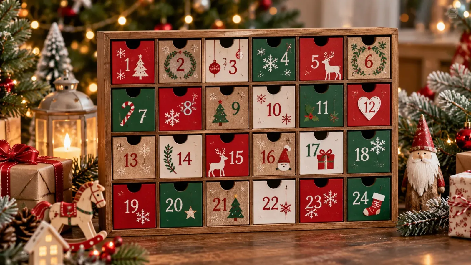 Lịch Mùa Vọng Advent Calendar với 24 ô đánh số dùng để đếm ngược Giáng sinh