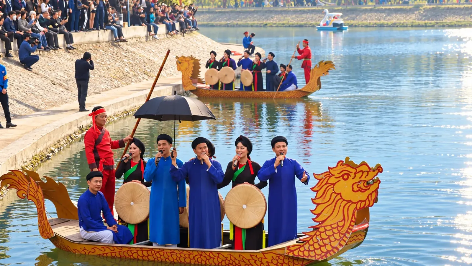 Liền anh liền chị biểu diễn dân ca Quan họ Bắc Ninh trong trang phục truyền thống