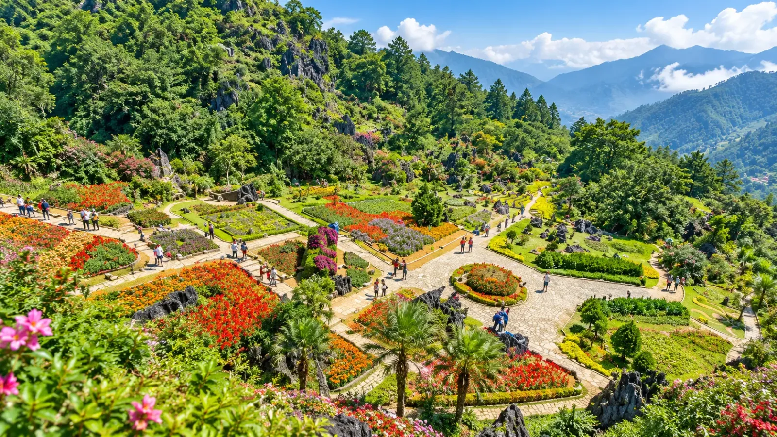 Lối tham quan và vườn hoa tại khu du lịch núi Hàm Rồng Sa Pa