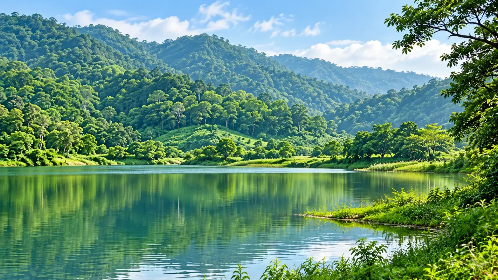 Mặt hồ Khuôn Thần giữa không gian cây xanh tại vùng Bắc Giang