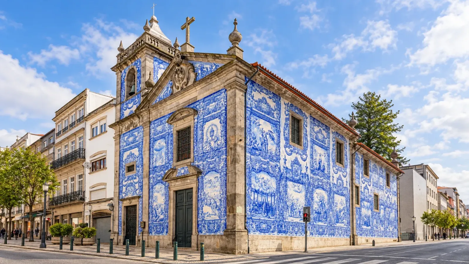 Mặt tiền azulejo xanh trắng của Capela das Almas tại Porto