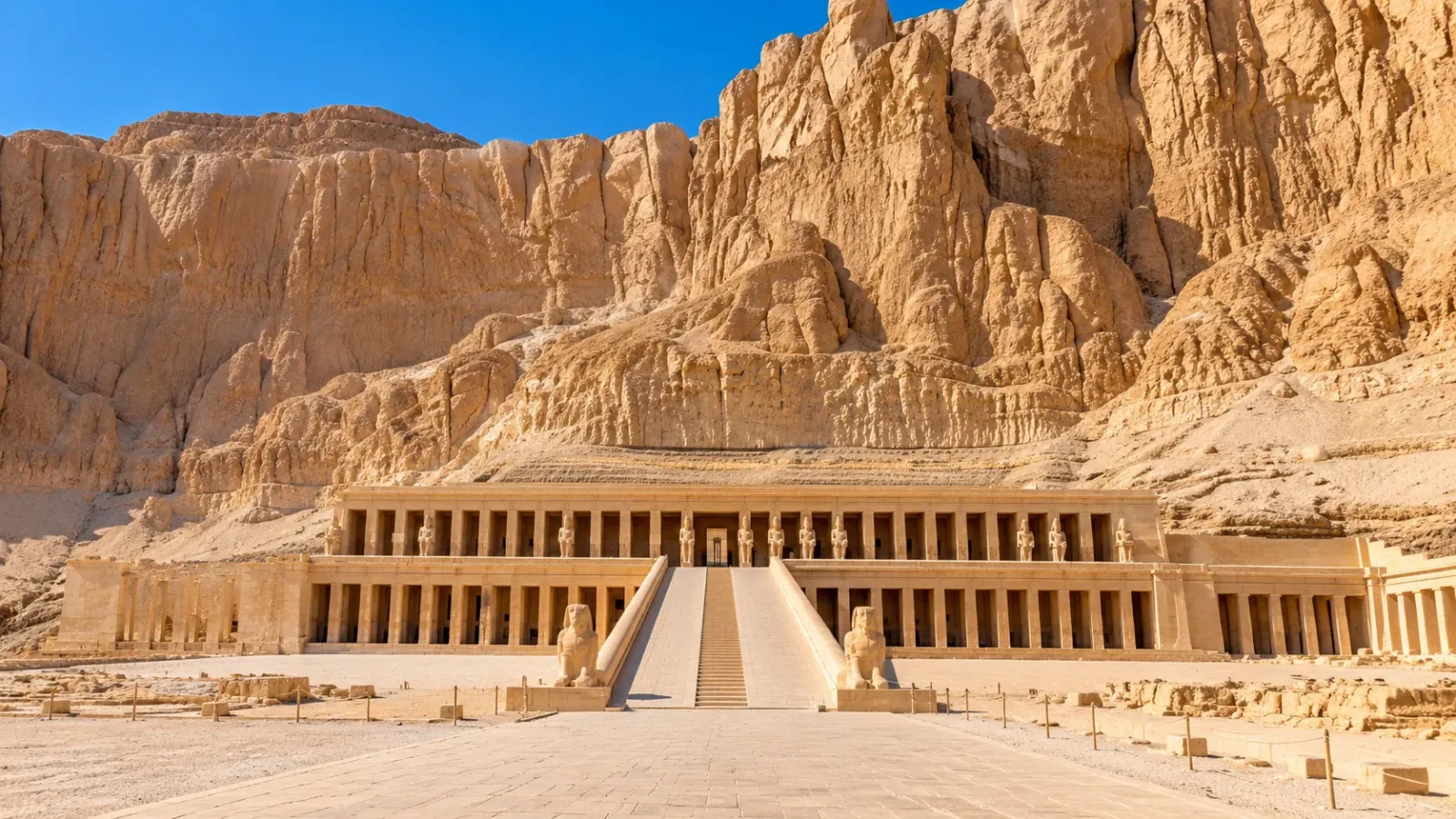 Mặt tiền Đại đền Abu Simbel tại miền Nam Ai Cập với bốn tượng Pharaoh Ramesses II khổng lồ được tạc vào vách đá.