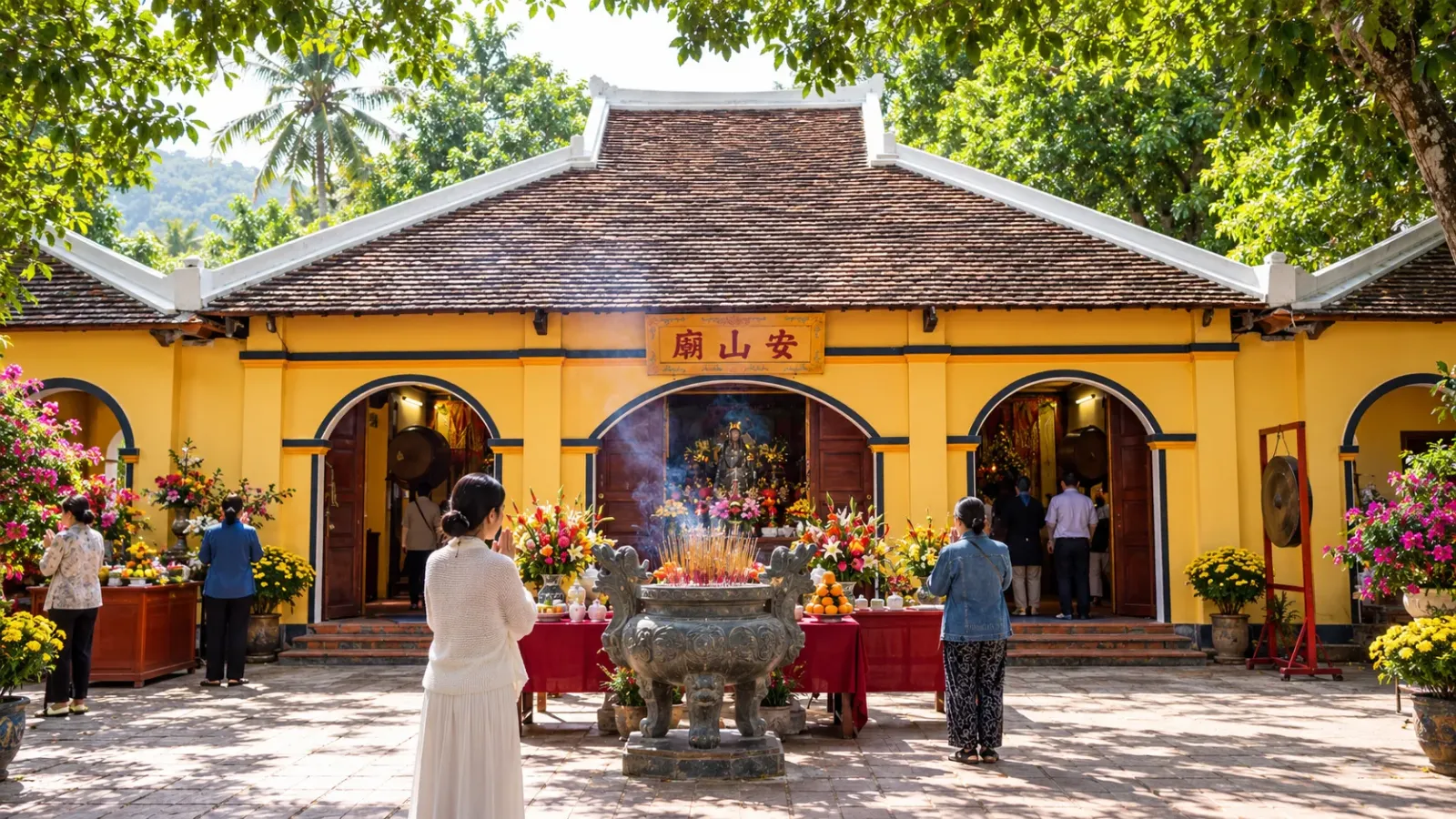 Mặt tiền và không gian kiến trúc Miếu Bà Phi Yến hay An Sơn Miếu tại Côn Đảo