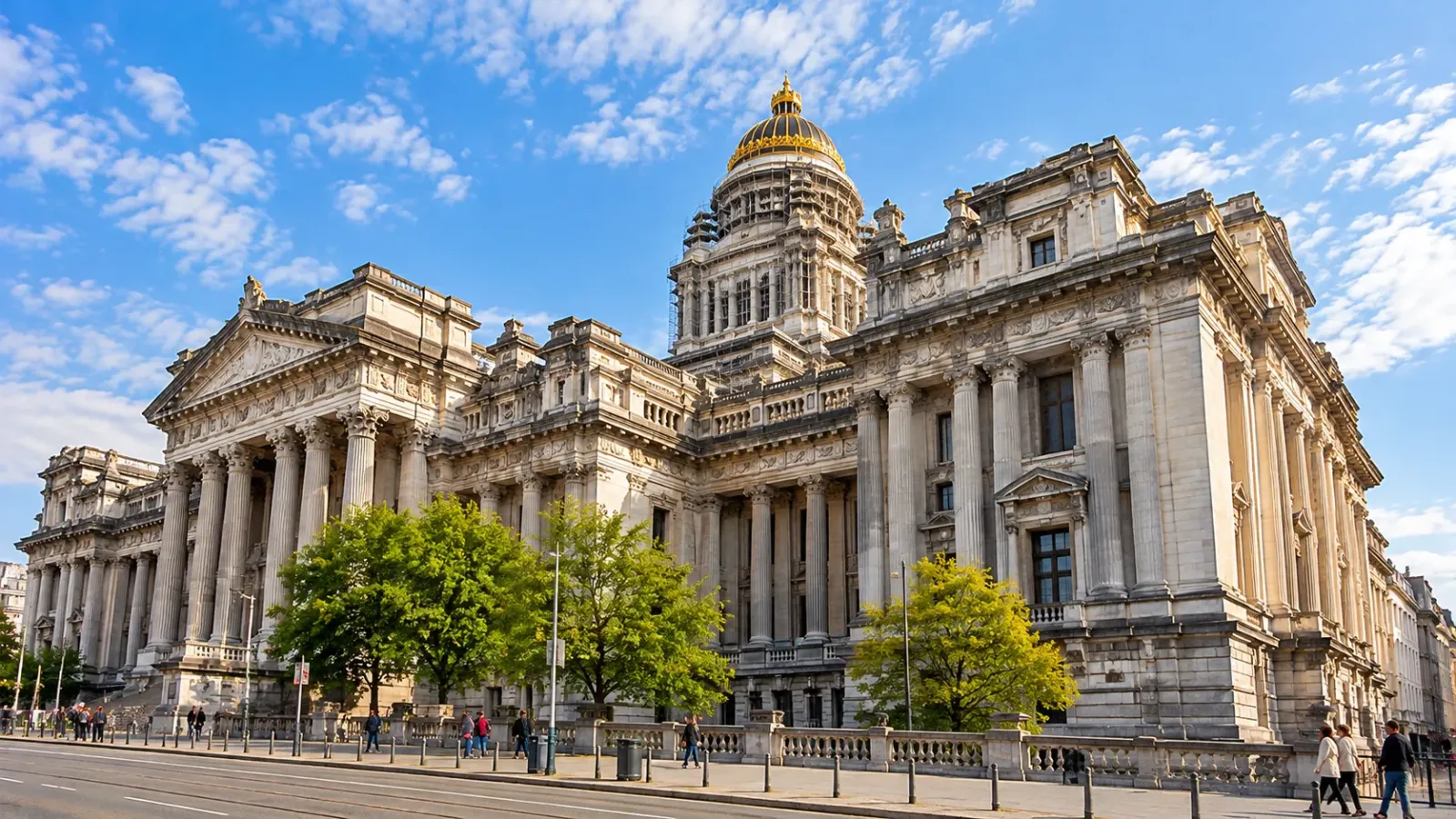 Mặt trước Palais de Justice ở Brussels nhìn từ quảng trường Place Poelaert