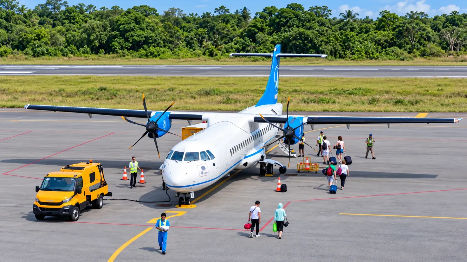 Máy bay ATR 72 của Vietnam Airlines và VASCO tại khu vực sân đỗ Cảng hàng không Côn Đảo