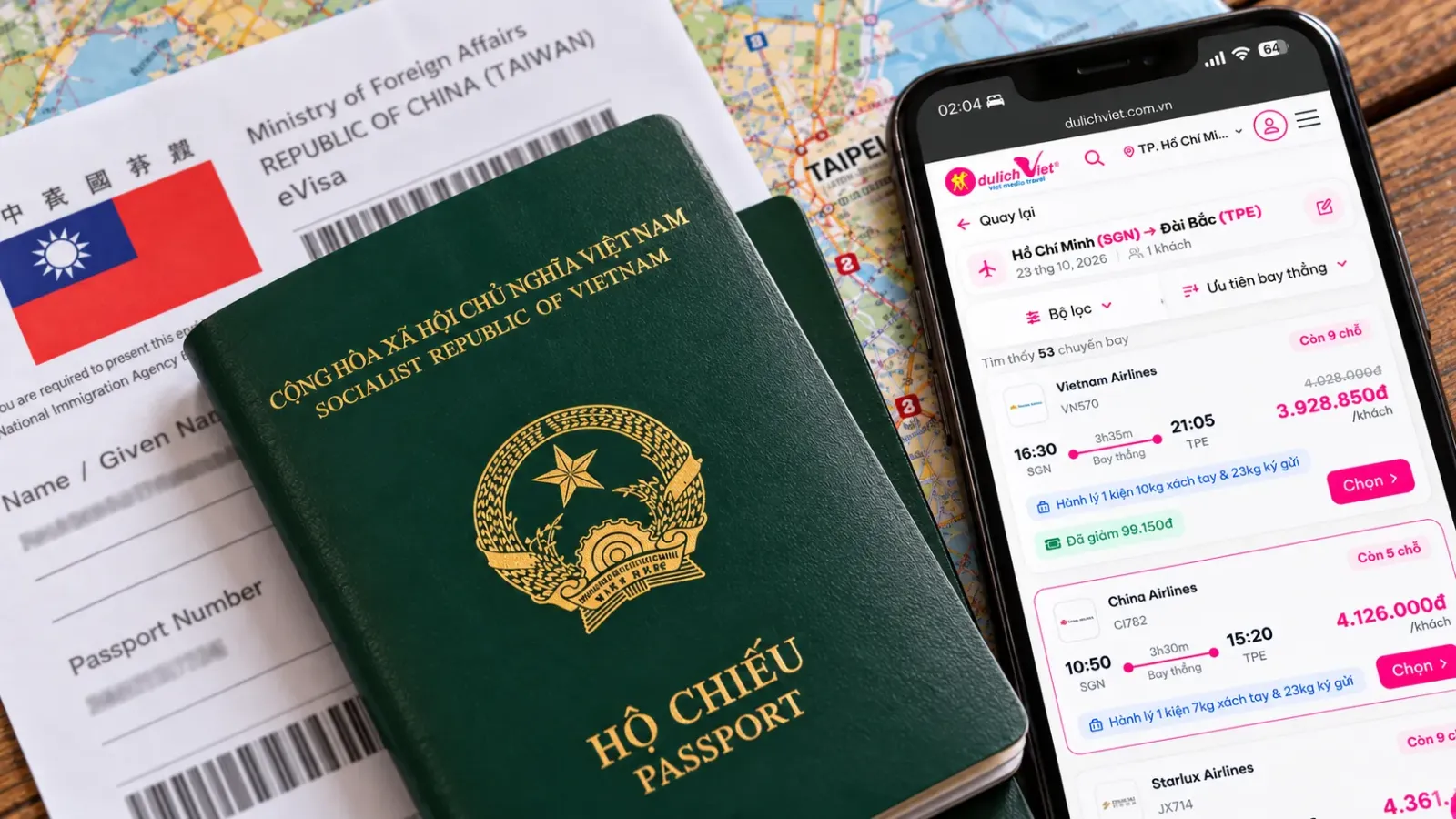 Máy bay minh họa phương tiện di chuyển từ Việt Nam đến Đài Loan