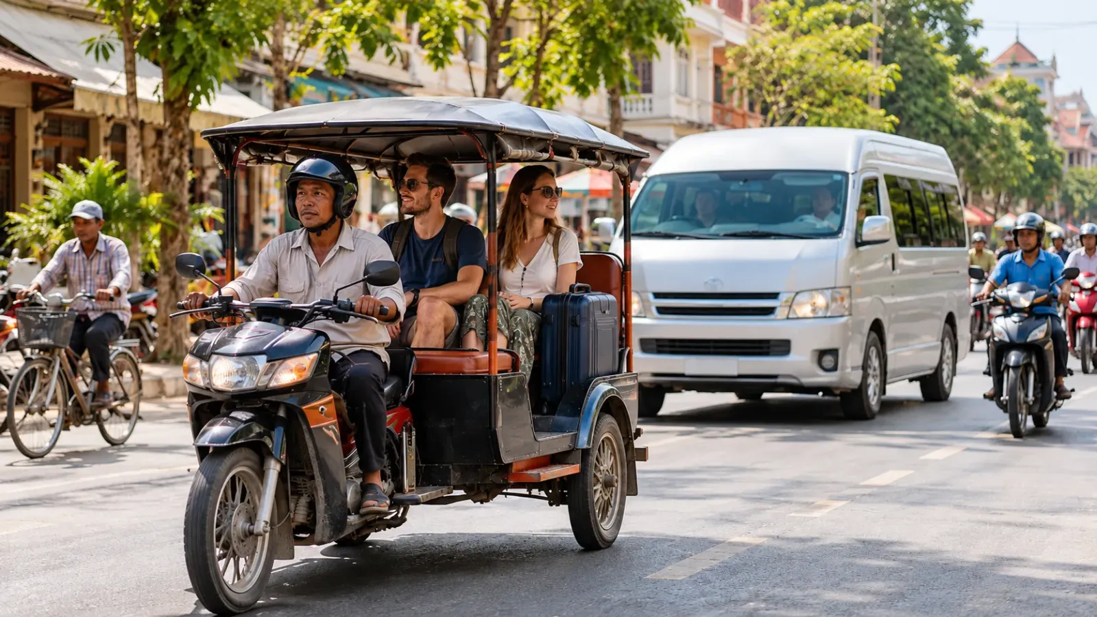 Minh họa phương tiện di chuyển trong chuyến du lịch Campuchia.