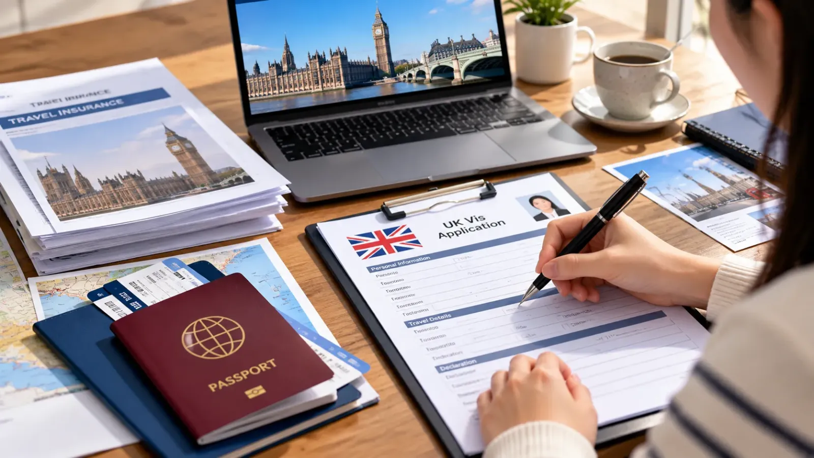 Minh họa việc điền và kiểm tra hồ sơ xin visa du lịch Anh