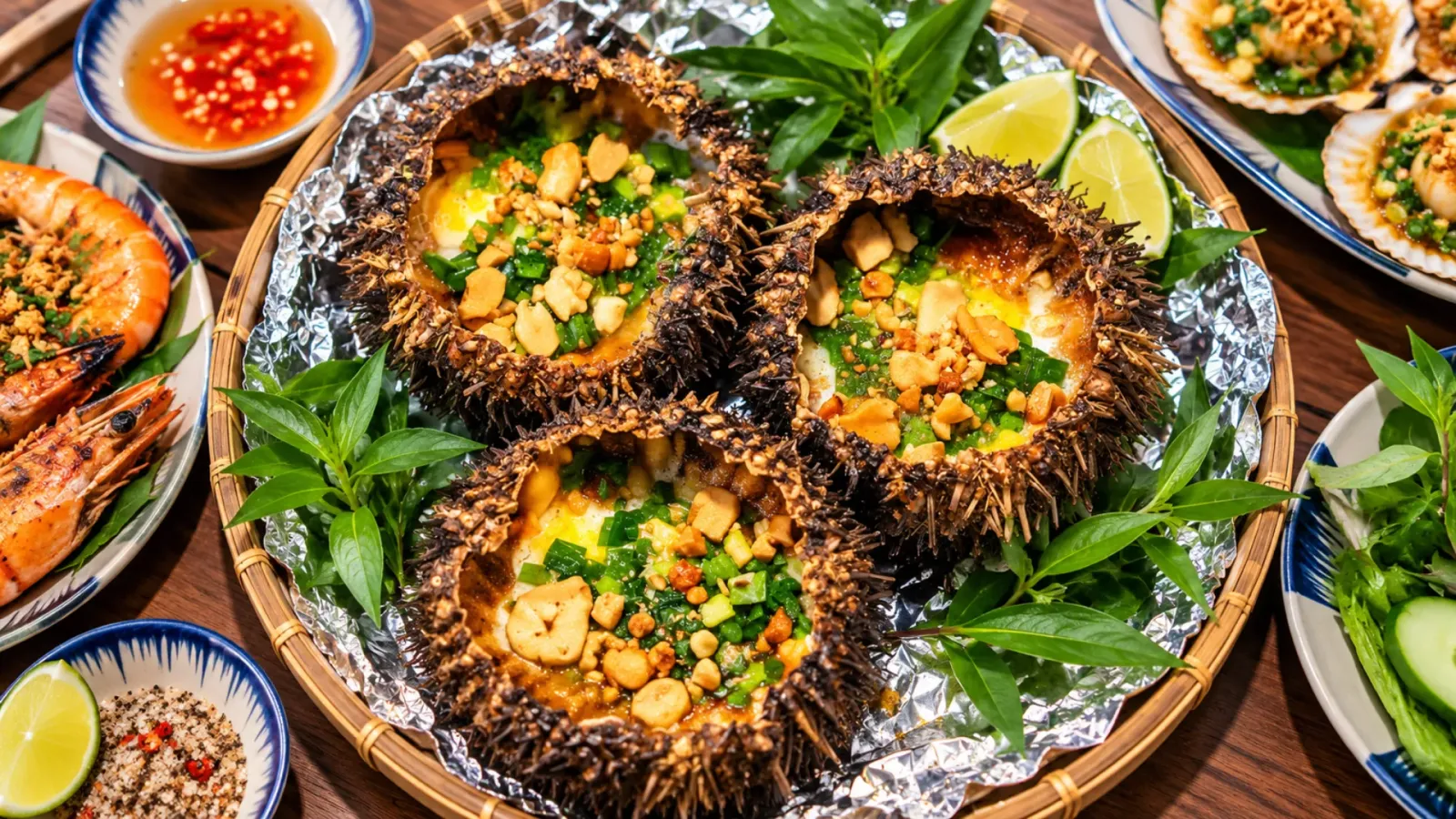 Món nhum biển nướng được chế biến từ cầu gai