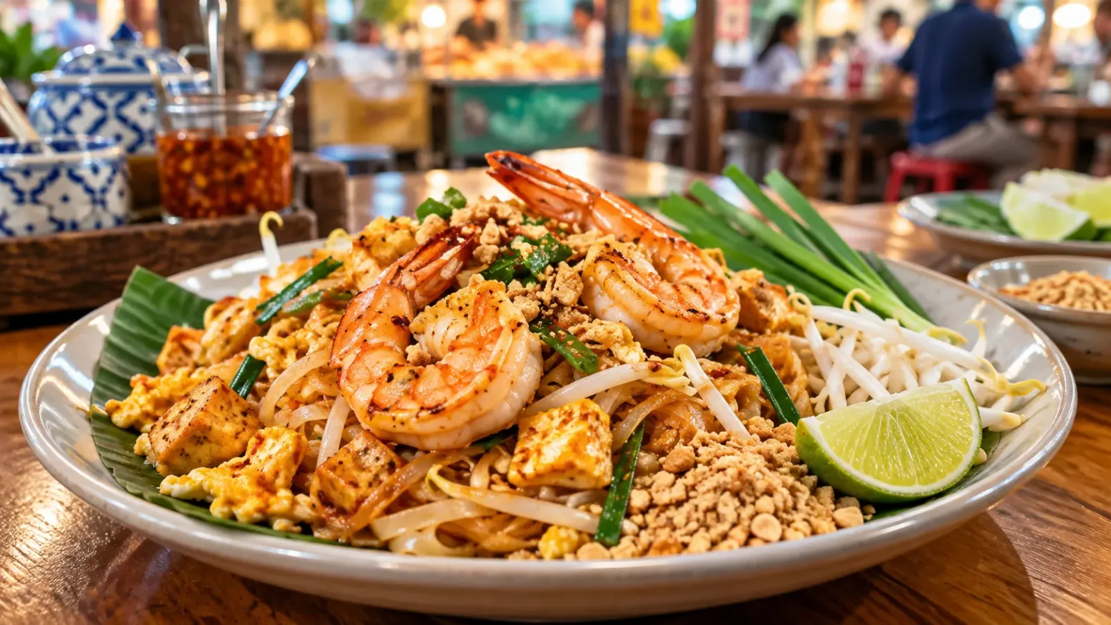 Món Pad Thai với mì gạo xào và các nguyên liệu đặc trưng của ẩm thực Thái Lan