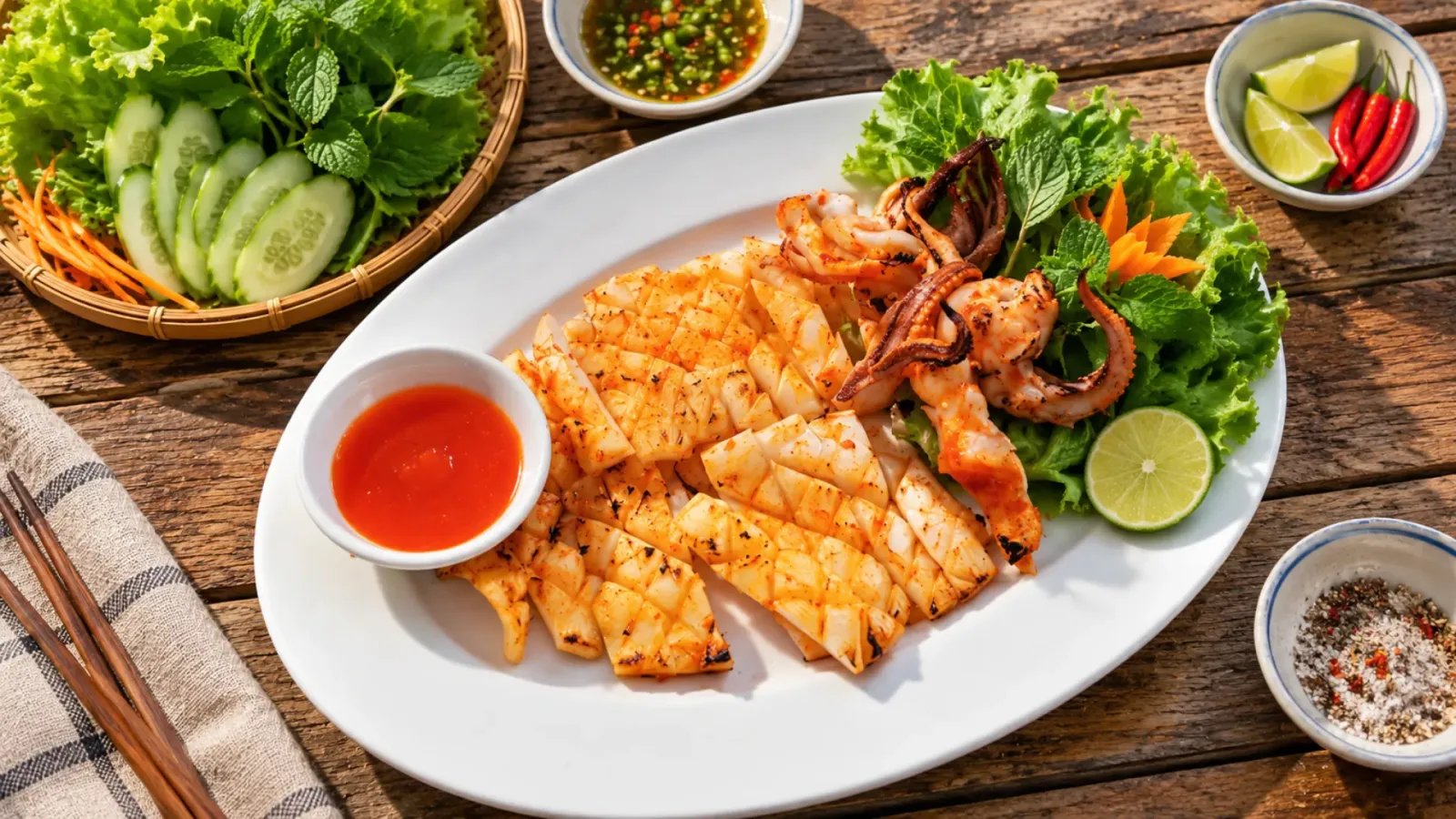 Mực một nắng được sơ chế và đóng gói để mua làm quà khi du lịch Phan Thiết