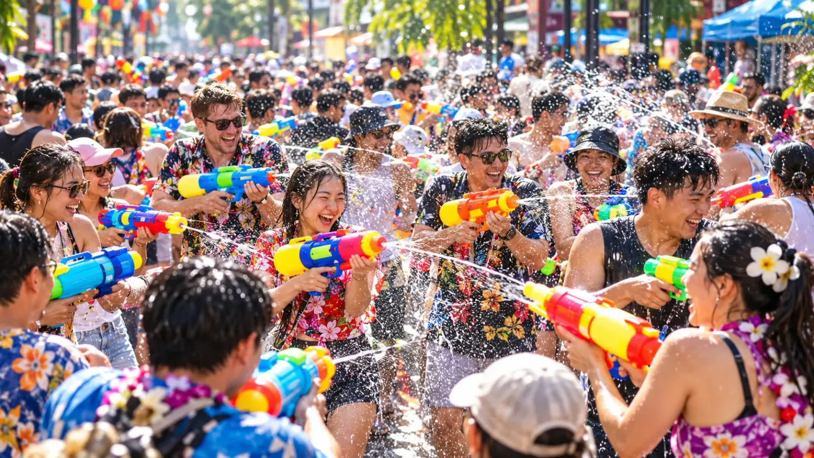 Người dân và du khách tham gia hoạt động té nước trong lễ hội Songkran tại Thái Lan.